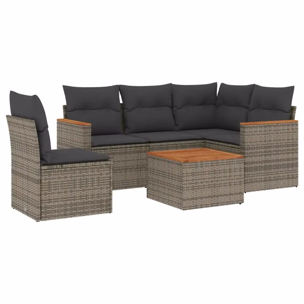 vidaXL Set Divano da Giardino 6 pz a L con Cuscini Grigio in Polyrattan e Tavolino da Esterno – 2