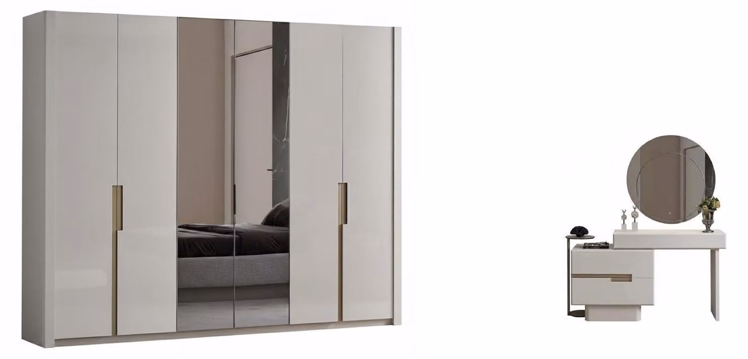 Set per camera da letto, composto da armadio e comodino, colore beige, stile moderno, nuovo