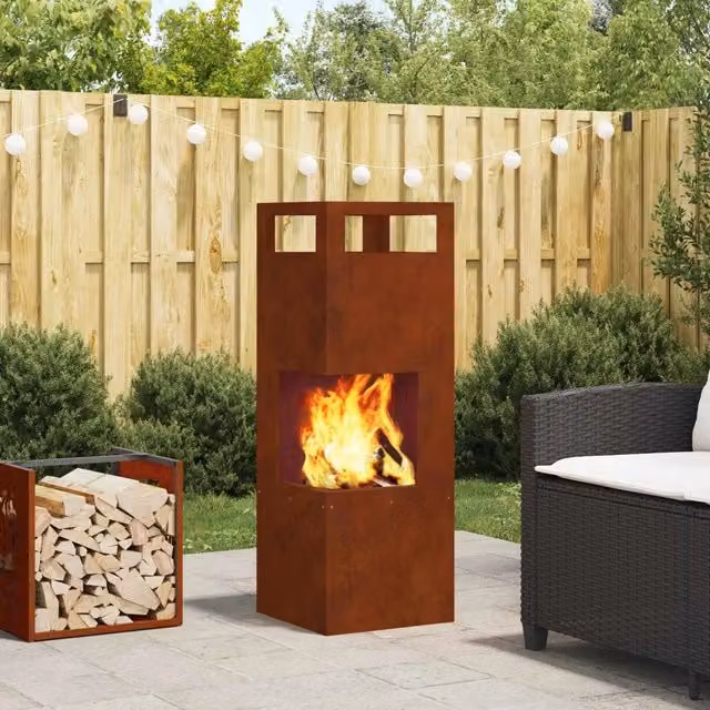 Braciere Chiminea Videx in Acciaio Marrone con Effetto Legno resistente alle intemperie – 1
