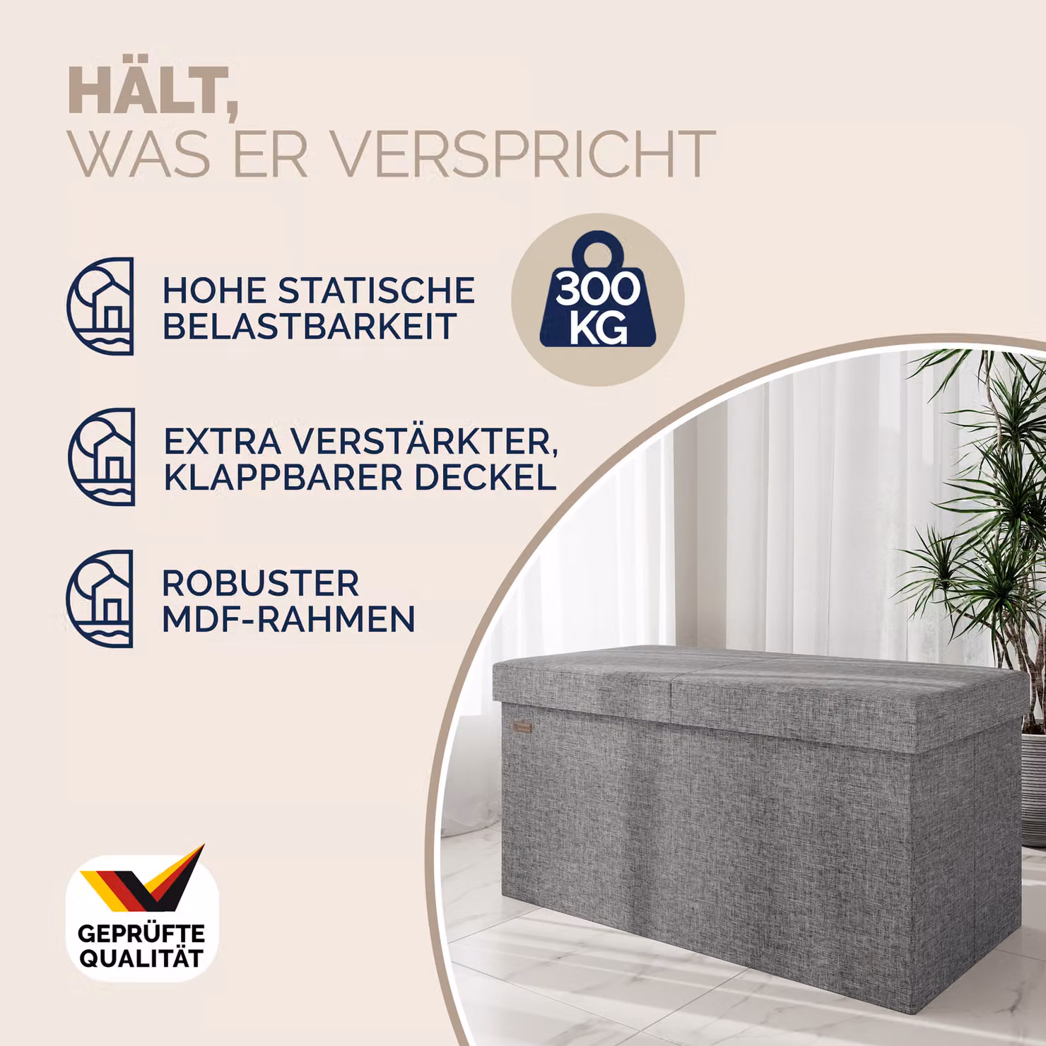 Cassapanca pieghevole Casaria® grigio, L: 80 cm, P: 40 cm, H: 40 cm – 2