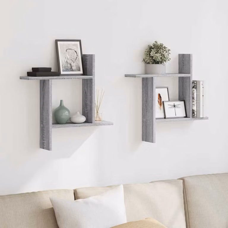 Set di 2 mensole a parete vidaXL in MDF Grigio Sonoma, L 50 cm x P 12 cm x H 50 cm
