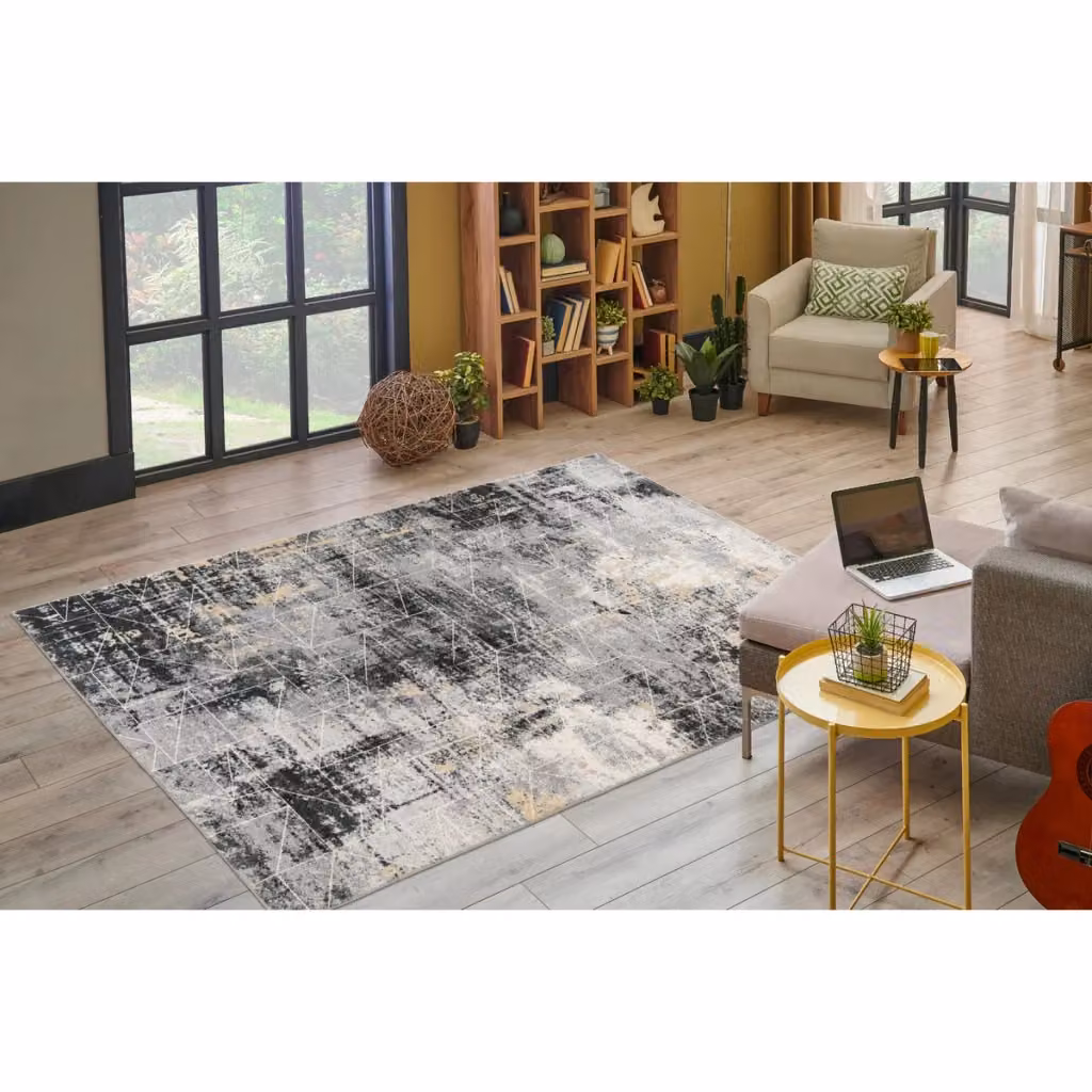 Tappeto geometrico moderno Ilena di Kendra Home, grigio antracite e beige, rettangolare – 2