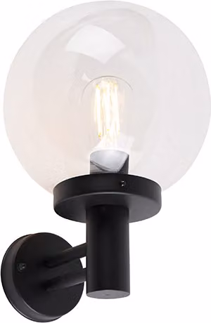 Lampada da parete per esterni nera con sfera in plastica, IP44, acciaio inossidabile, Sfera
