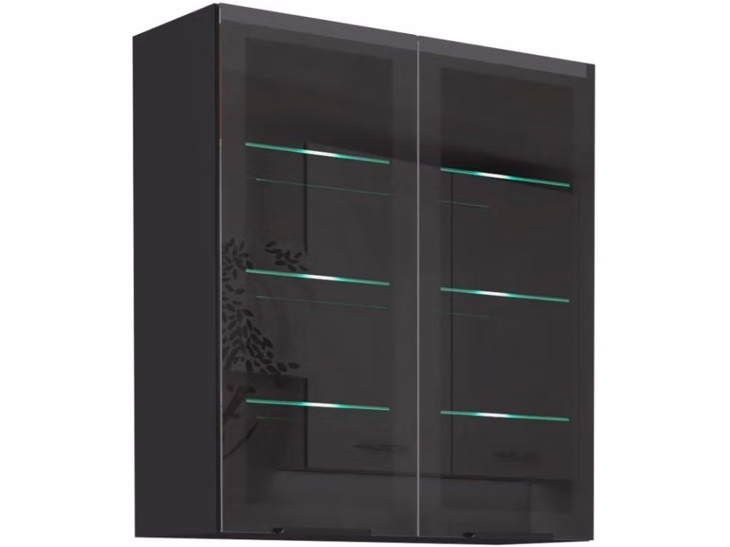 Vetrina alta SAJU - larghezza 80 cm, nera