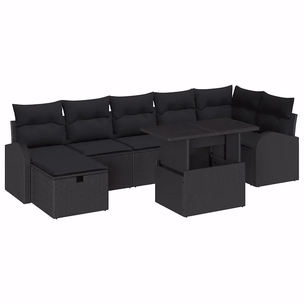 Set Divano da Giardino Moderno vidaXL in Polyrattan Nero con Cuscini e Tavolino da Esterno – 2
