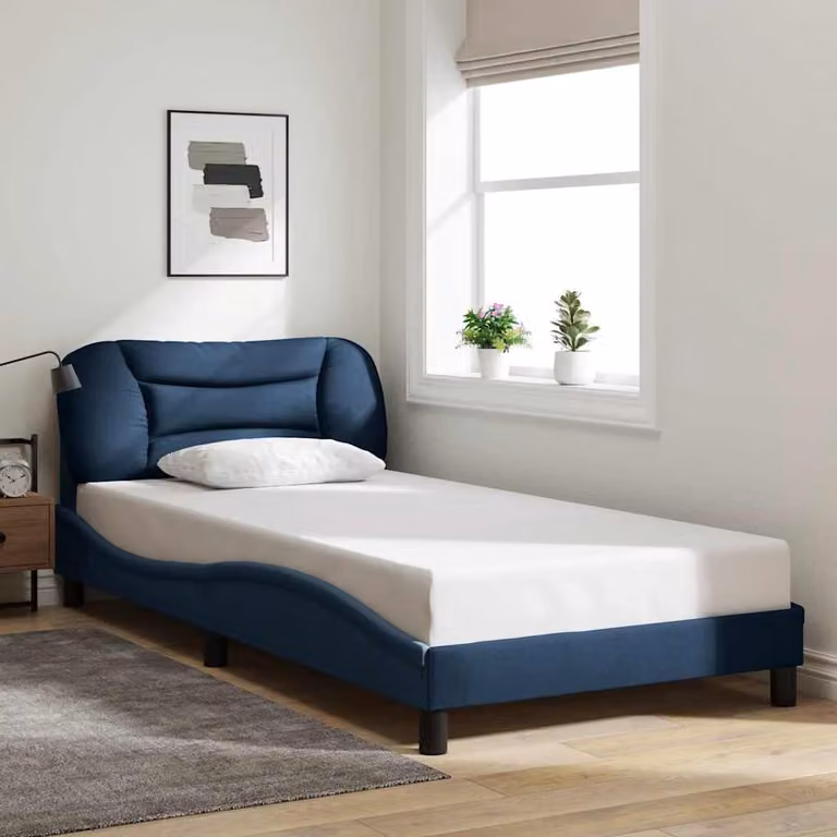Giroletto senza materasso vidaXL Hvar blu in tessuto e legno, L/P: 100 x 200 cm