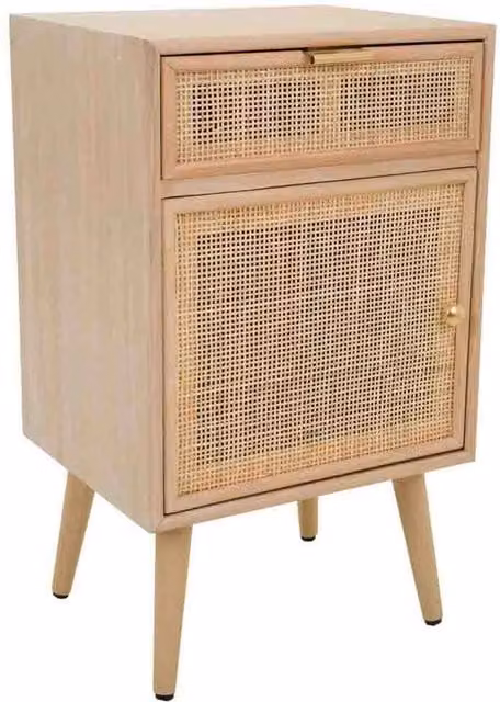 Comodino Wanderlust Deco in MDF e rattan, marrone e oro, L 42 cm x P 36,5 cm x H 71 cm