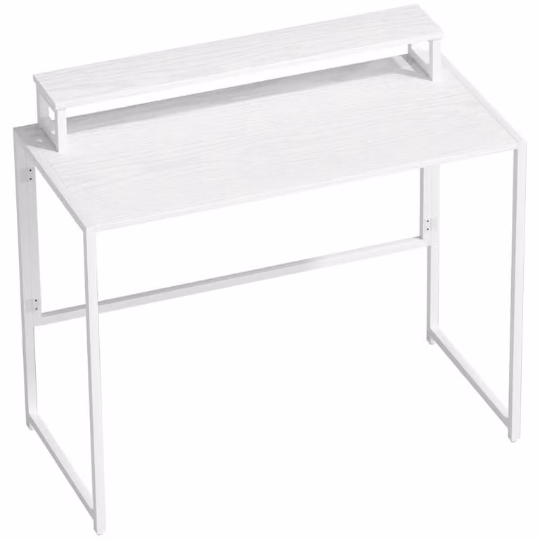Scrivania pieghevole Moonbite, dimensioni 100 x 48 x 87,5 cm, con supporto per monitor, struttura in acciaio, capacità di carico 70 kg, dimensioni da piegata 5,5 cm, ideale per l'ufficio domestico o la residenza universitaria, colore bianco