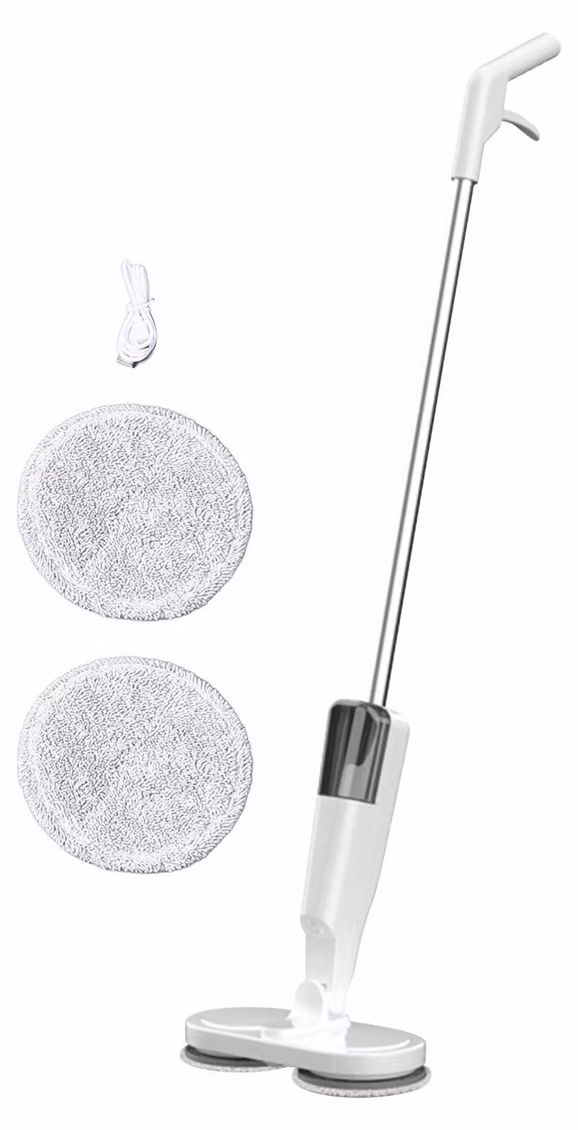 Mocio elettrico, ricaricabile, leggero, senza fili, con nebulizzatore d'acqua, ideale per pavimenti in legno duro, piastrelle e marmo, colore bianco