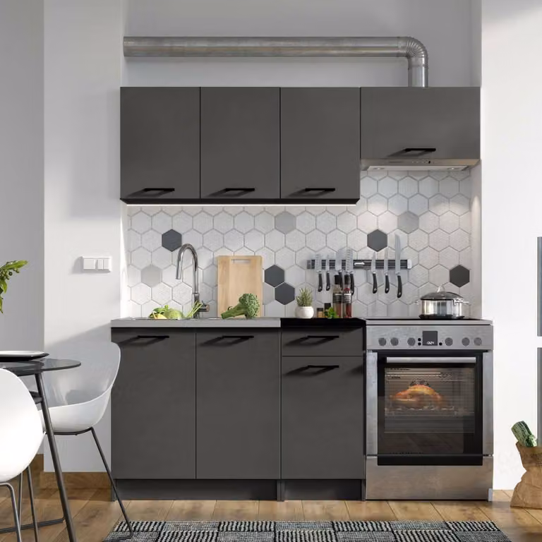 Cormone - Cucina, Nero Antracite, un Ripiano, Elettrodomestici non inclusi