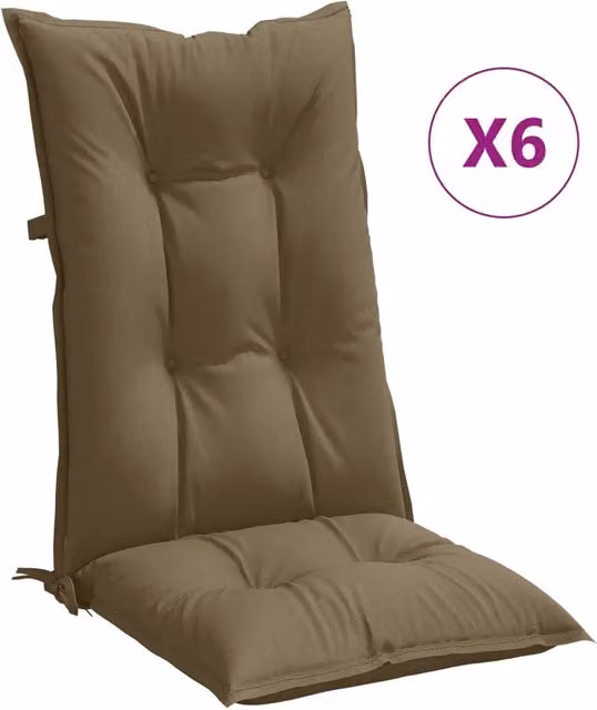 Set di 6 Cuscini per Sedia Schienale Alto DESIGN IN, Colore Tortora Melle, L 120 cm x P 50 cm x H 7 cm, in Tessuto di Poliestere Antiscivolo e Resistente ai Raggi UV