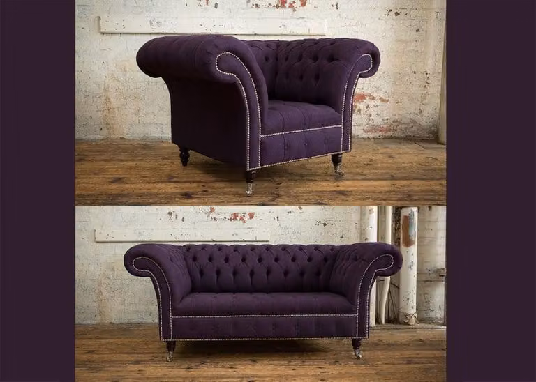 2+1 Sofagarnitur Chesterfield Textil Sofa Couchen Polster Set Garnituren Stoff
