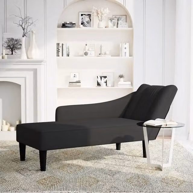 Sdraio moderna vidaXL in velluto nero con bracciolo destro, L: 140 cm, P: 56 cm, H: 66 cm