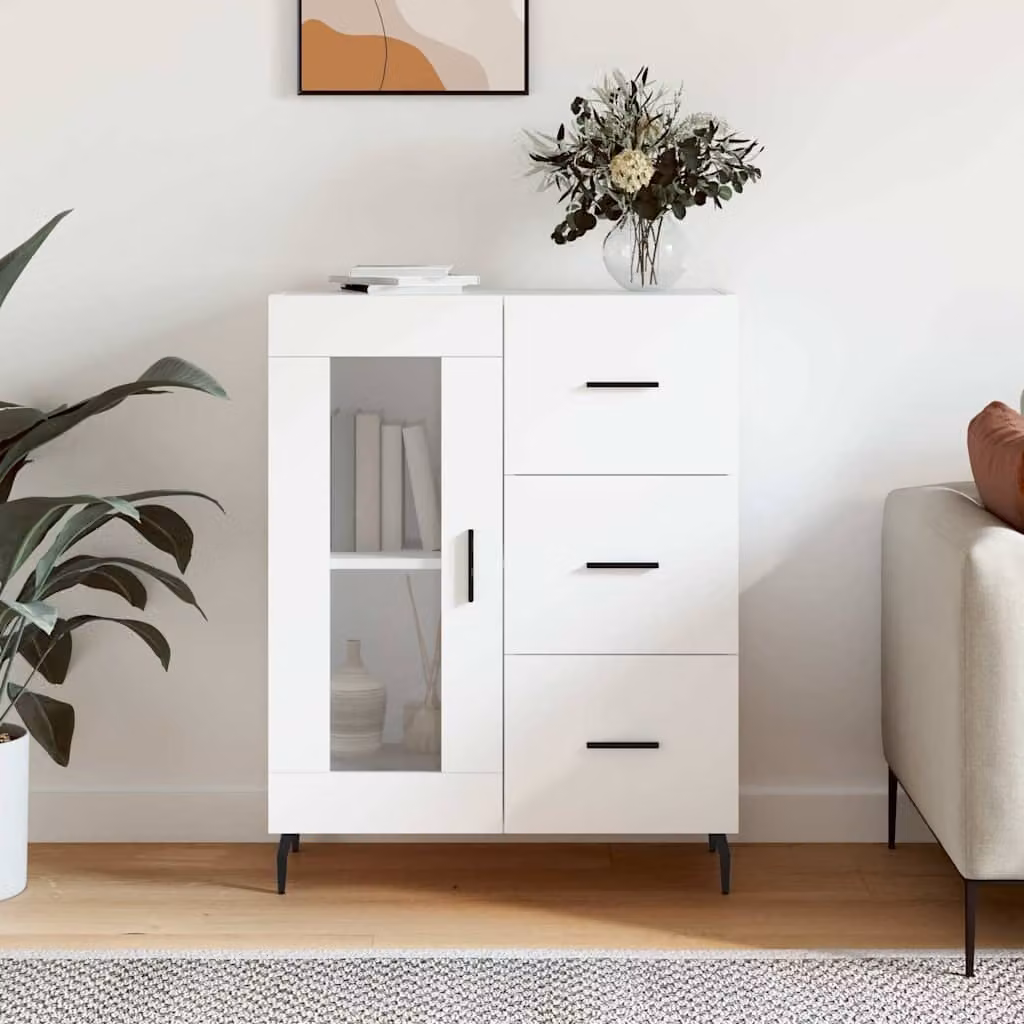 Credenza bianca vidaXL in legno multistrato, L: 69,5 cm, P: 34 cm, H: 90 cm