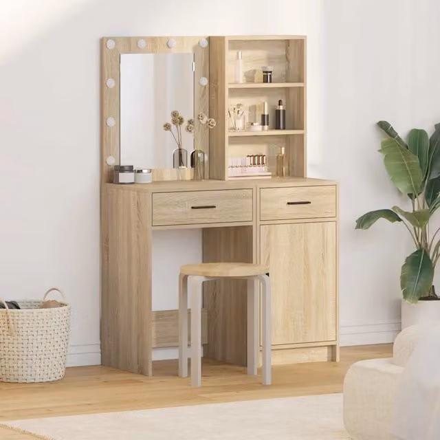 Set da trucco Hollywood con LED vidaXL, colore marrone, L/P/H: 135 x 41 x 76,5 cm