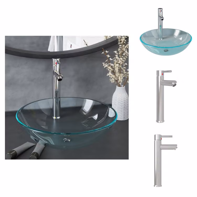 vidaXL Set di lavabo con rubinetto e scarico in vetro temperato trasparente - Lavabo da bagno
