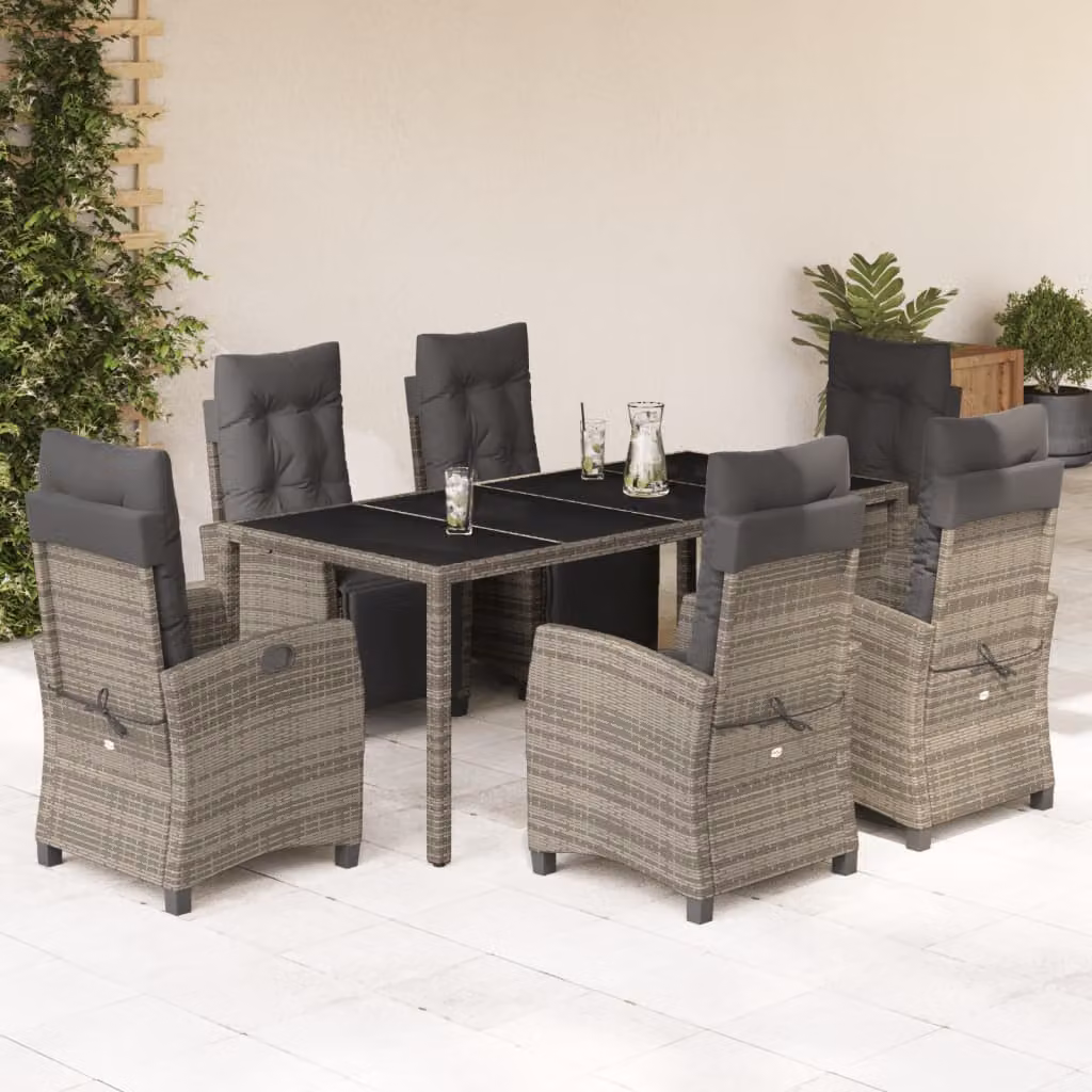 vidaXL Set da Pranzo da Giardino 7 pz in Polyrattan e Vetro Grigio