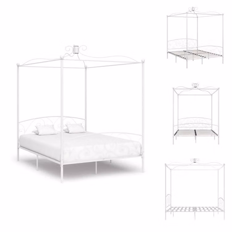 vidaXL Struttura letto a baldacchino in metallo bianco 160 x 200 cm - Letti e strutture letto