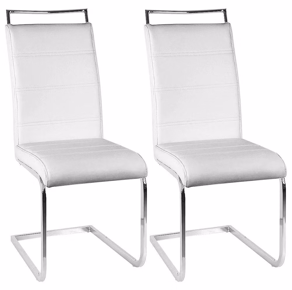 Set di 2 sedie da pranzo - Sedia a schienale alto e senza braccioli - Rivestita in ecopelle, design moderno - Struttura in metallo - Adatta per sala da pranzo/cucina - Colore: bianco