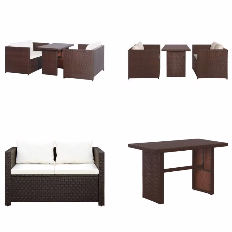 vidaXL Set bistrot 3 pezzi con cuscini in poly rattan marrone - Gruppo di sedute - Set di sedute - Set da pranzo da giardino - Set da pranzo da giardino