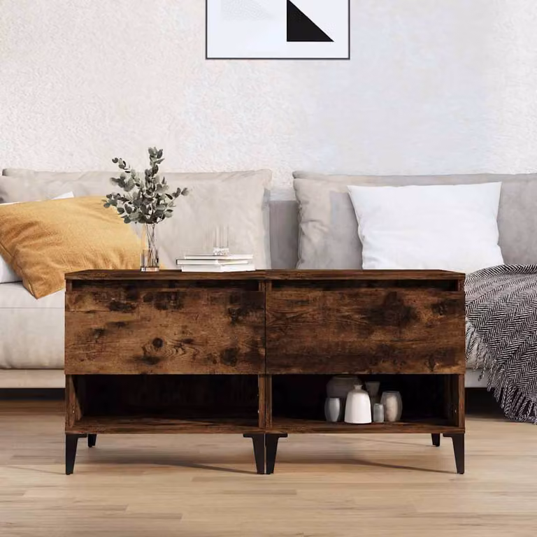 Set di 2 tavolini vidaXL in legno multistrato e metallo, colore rovere fumo, L/P/H: 50 x 46 x 50 cm