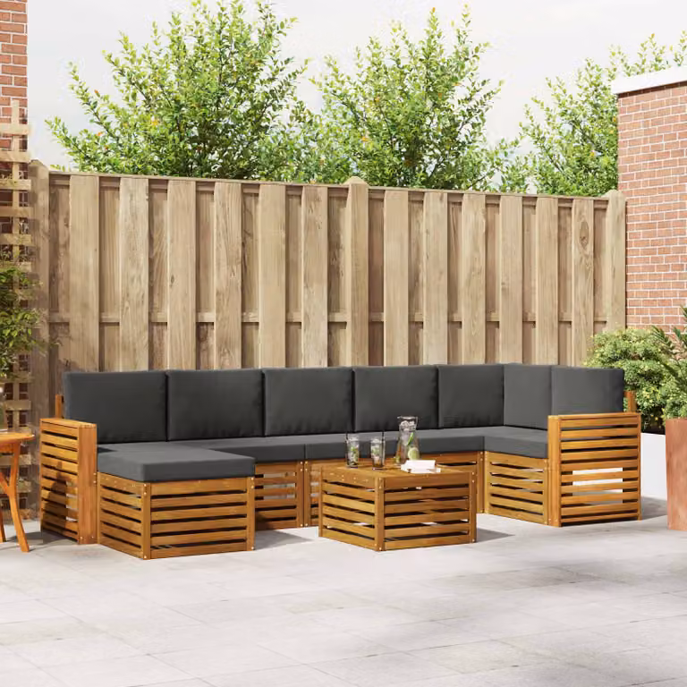 Set di divani da esterno vidaXL 8 pz in legno di acacia con cuscini, forma a L, colore beige e antracite
