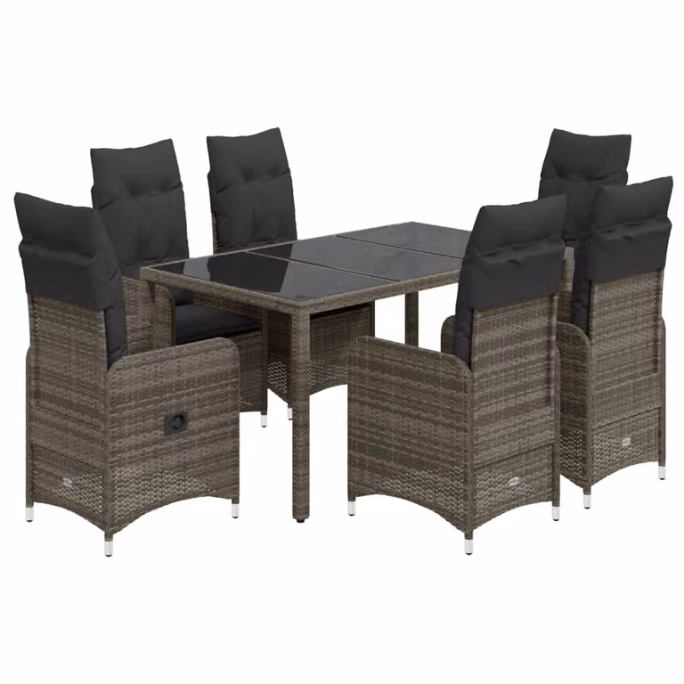 Set Bistrò da Giardino 7 pz con Cuscini in Polyrattan Grigio