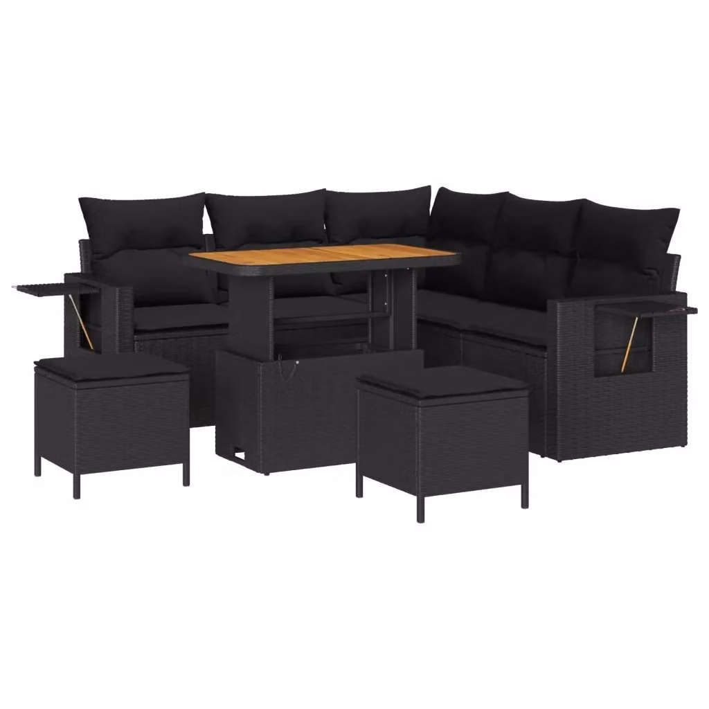 Set Divano da Giardino vidaXL a 9 Pezzi con Cuscini Nero e Struttura in Acciaio – 2