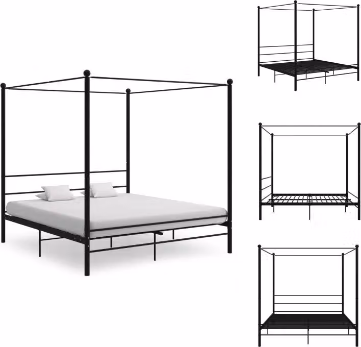vidaXL Letto a baldacchino in metallo nero 200x200 cm - Letti & reti