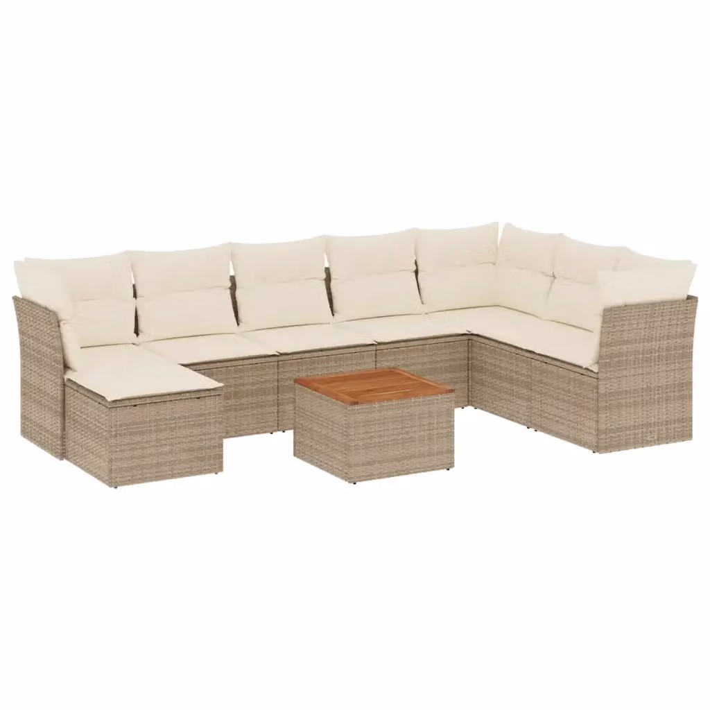 vidaXL Set Divano da Giardino 9 pz a L in Polyrattan con Cuscini Beige e Tavolino da Esterno – 2