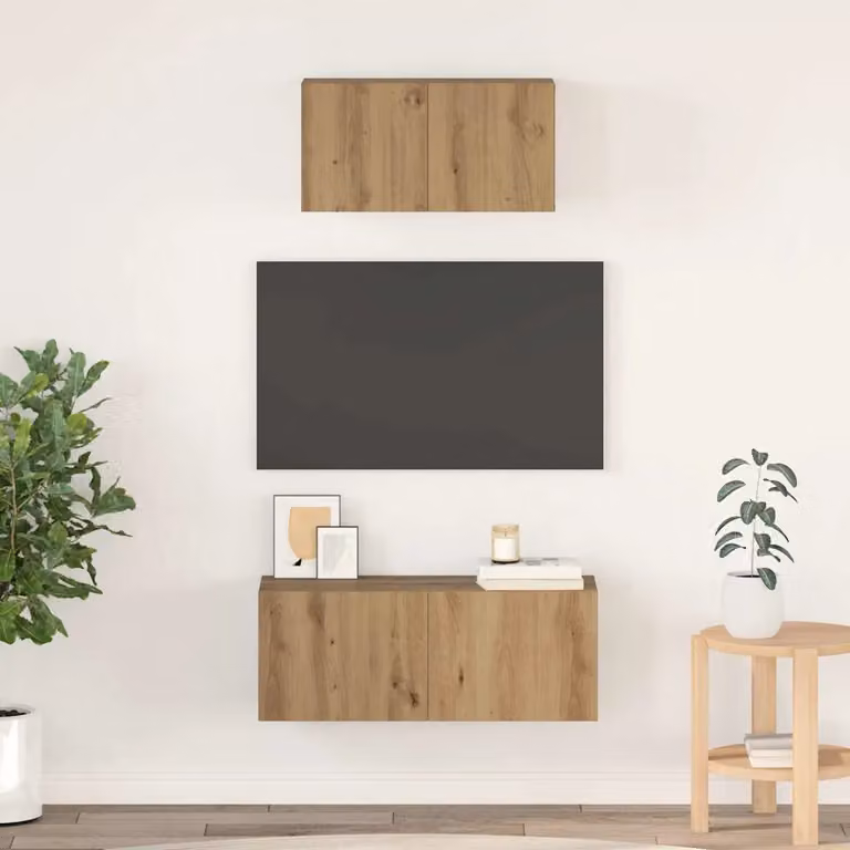 Set di 2 mobili TV moderni vidaXL in legno ingegnerizzato e rovere, colore marrone, L/P/H: 80 x 30 x 30 cm