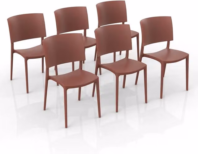 Set 6 sedie in polipropilene 100% Made in Italy SHARP, impilabile, resistente ai raggi UV, design moderno, ideale per sala da pranzo, cucina, sala d’attesa, bar, ristoranti o da esterno colore Mattone