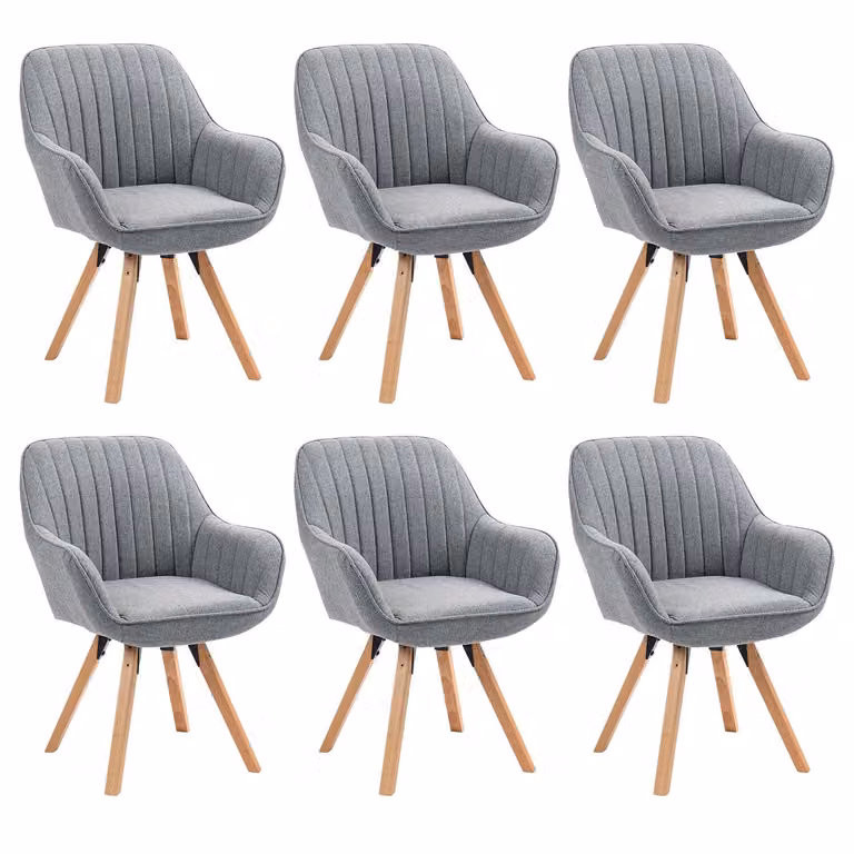 Meubles Cosy - Set da 6 comode sedie da pranzo in tessuto grigio con rotazione a 360° - CARSON