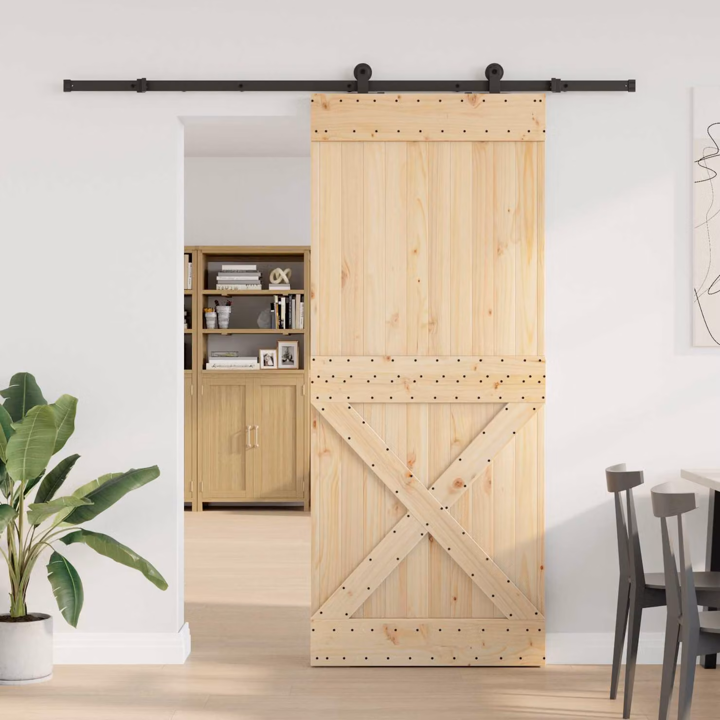 Porta scorrevole moderna vidaXL NARVIK in legno e acciaio, colore Naturale e Nero, L: 95 cm, H: 210 cm