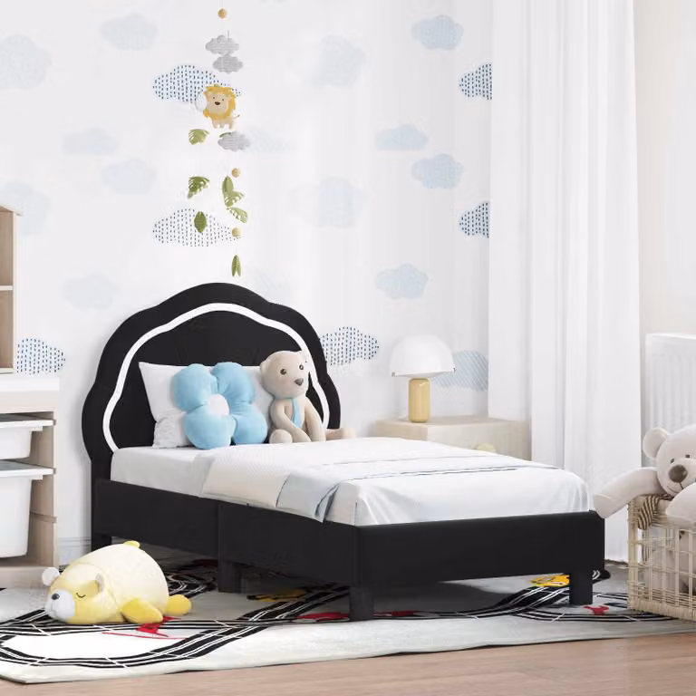 Struttura letto per bambini vidaXL in legno e velluto nero L 140 cm x P 70 cm x H 79 cm