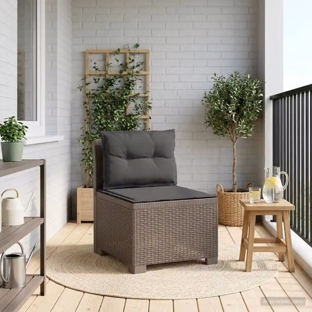 Divano da giardino a 1 posto con cuscini in rattan effetto moderno colore antracite per esterno e balcone L: 70 cm, P: 62 cm, H: 55 cm