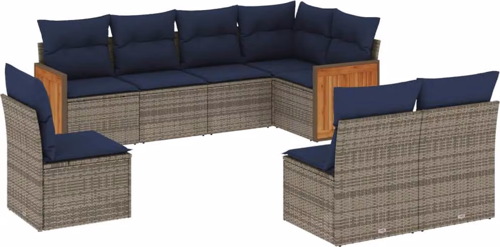 Set Divani da Giardino 8 pz con Cuscini Grigio in Polyrattan
