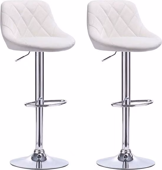 Bar con Sedia Ergonomica in Alto - Disponibile in 2 Pezzi - Altezza Seduta 60 - 82cm - Bianco - Regolabile in Alto - Set Completo - Design Moderno