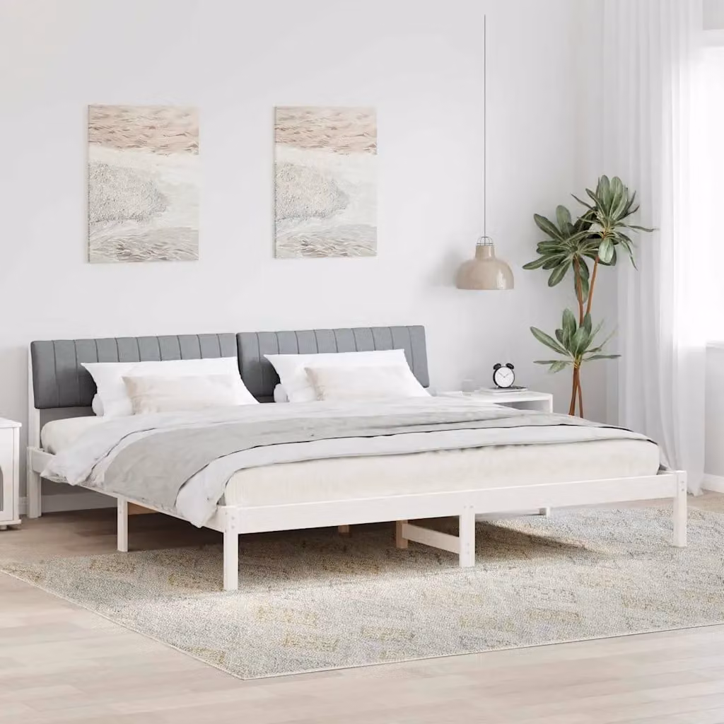 Struttura del letto imbottita vidaXL in legno di pino bianco e grigio 200 x 200 cm – 1