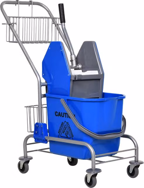 Carrello delle pulizie professionale HOMCOM blu con secchio da 26 l, strizzatore e cestini a rete – 1