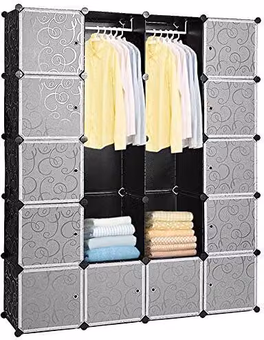 Jopassy 20 cubi sistema di scaffalatura fai da te armadi guardaroba armadio aperto plastica con porte armadio nero 180 * 142 * 37CM