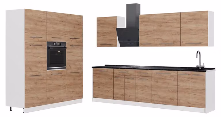 Cucina componibile Vicco Fame-Line Rovere dorato/Bianco 460 cm piano di lavoro Antracite, Model 62930