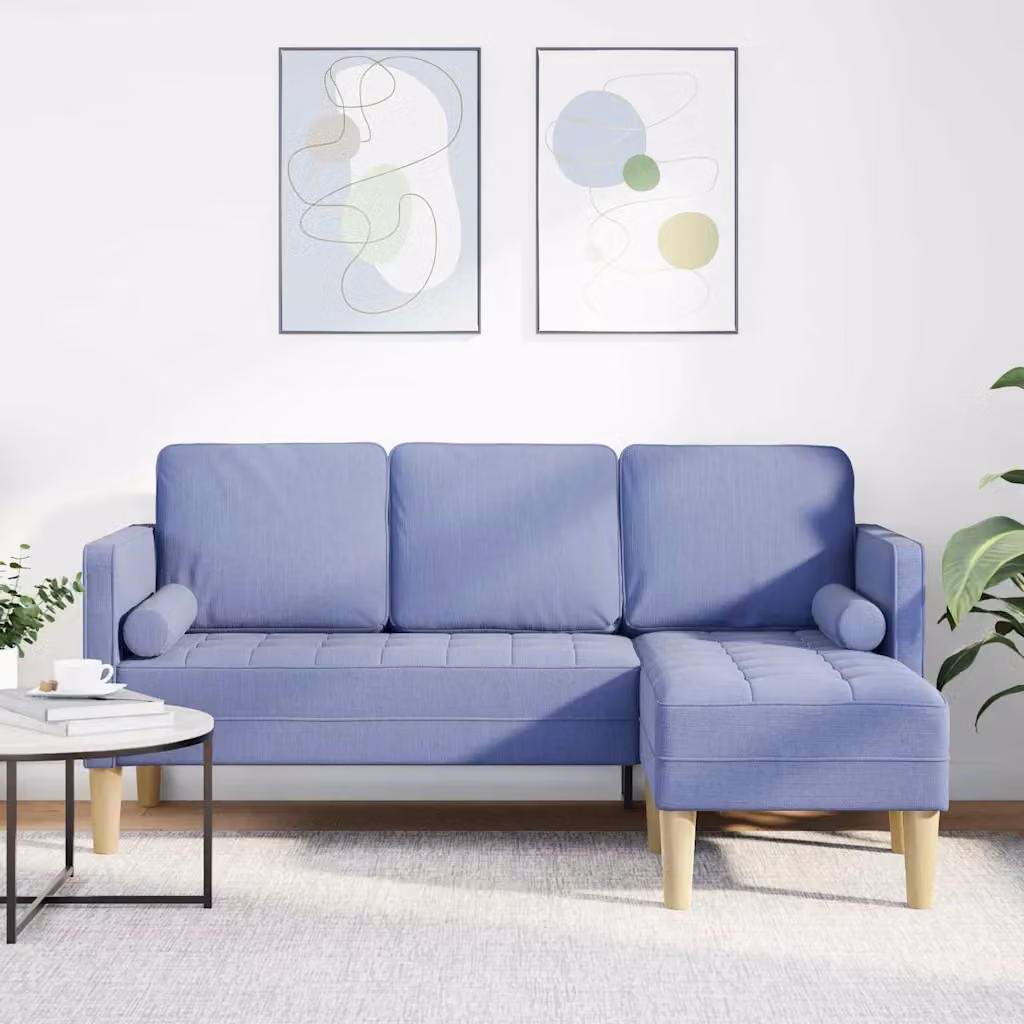 Set di divani angolari vidaXL in tessuto blu con cuscini, design moderno per soggiorno