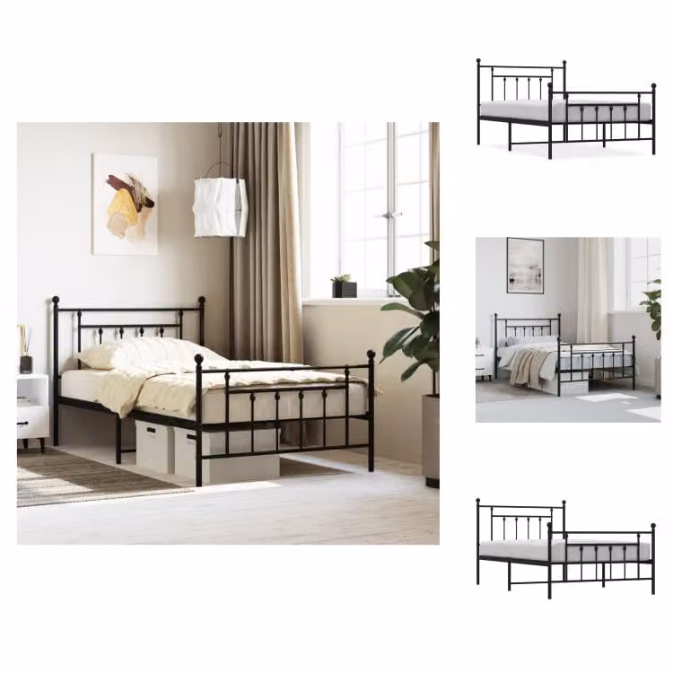 vidaXL Struttura letto con testiera e pediera in metallo nero 107x203 cm - Letti e strutture letto