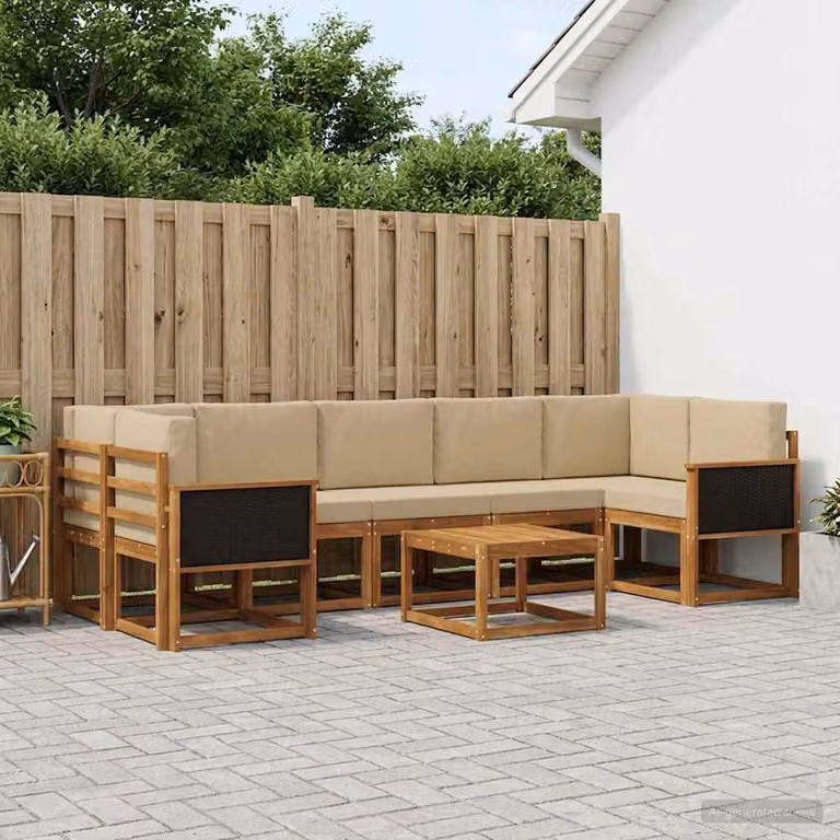 Set di divani da esterno vidaXL a forma di U in legno di acacia marrone e beige con cuscini inclusi