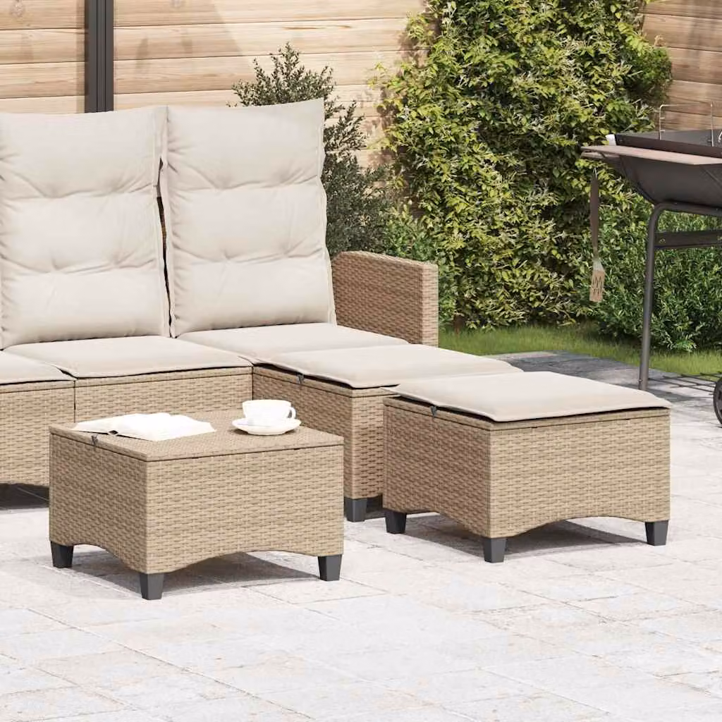 Set di 4 sgabelli da giardino vidaXL in polyrattan beige con cuscini, L/P/H: 55 x 55 x 36 cm