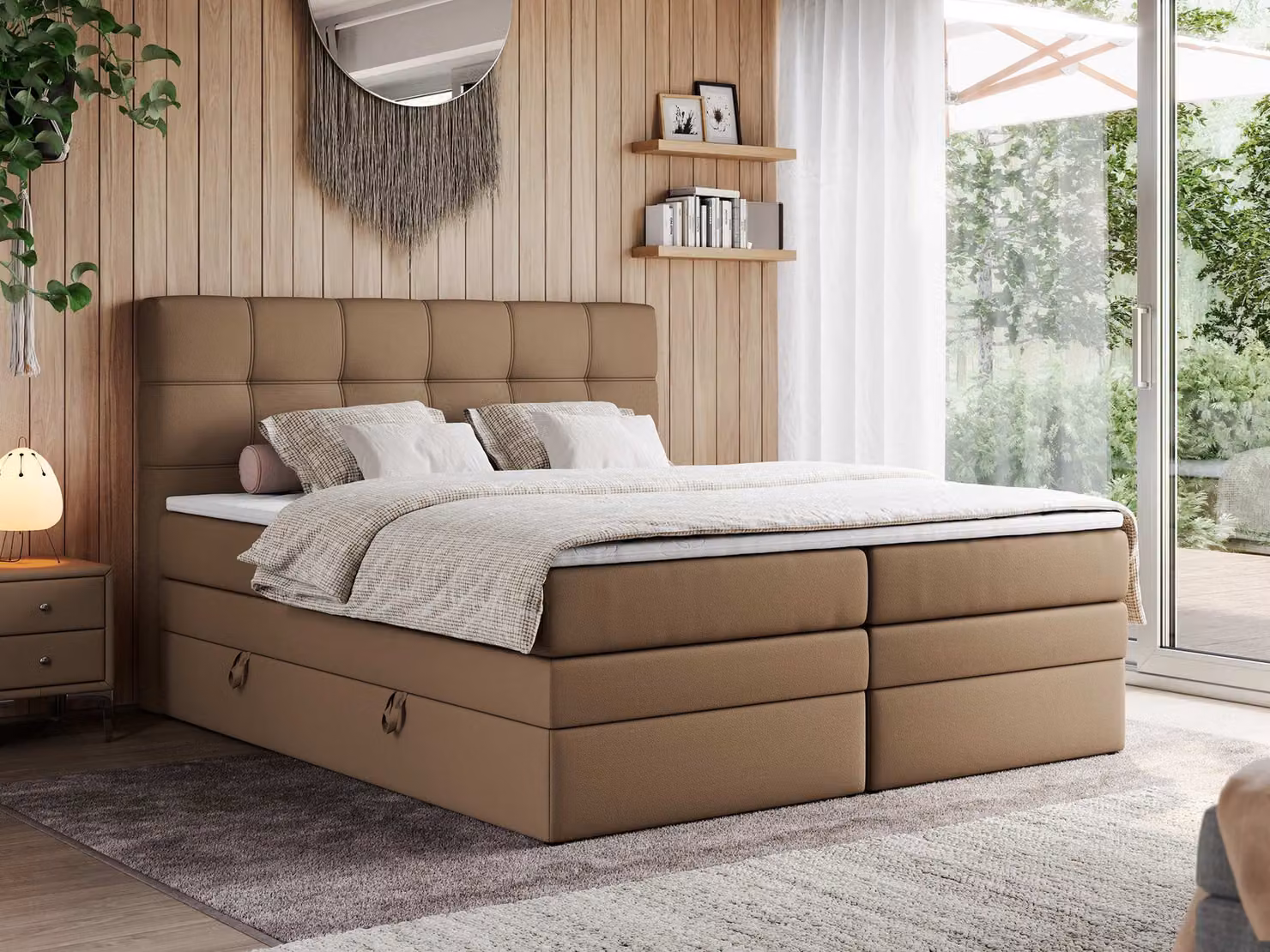 Letto boxspring, letto imbottito, letto, camera da letto - ERNI-KING - 200 x 200 cm - Marrone - H4