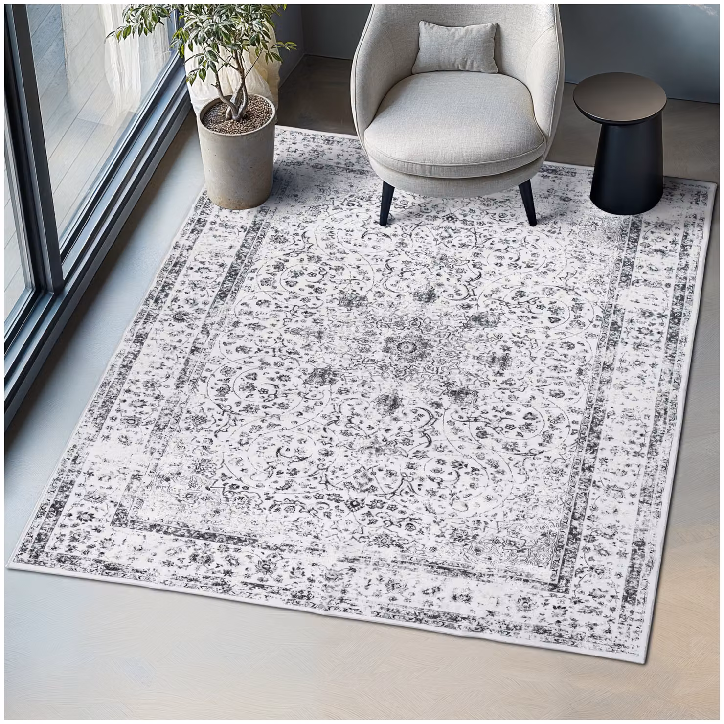 Tappeto design vintage oriental in poliestere grigio tectake L: 200 cm, P: 274 cm – 1