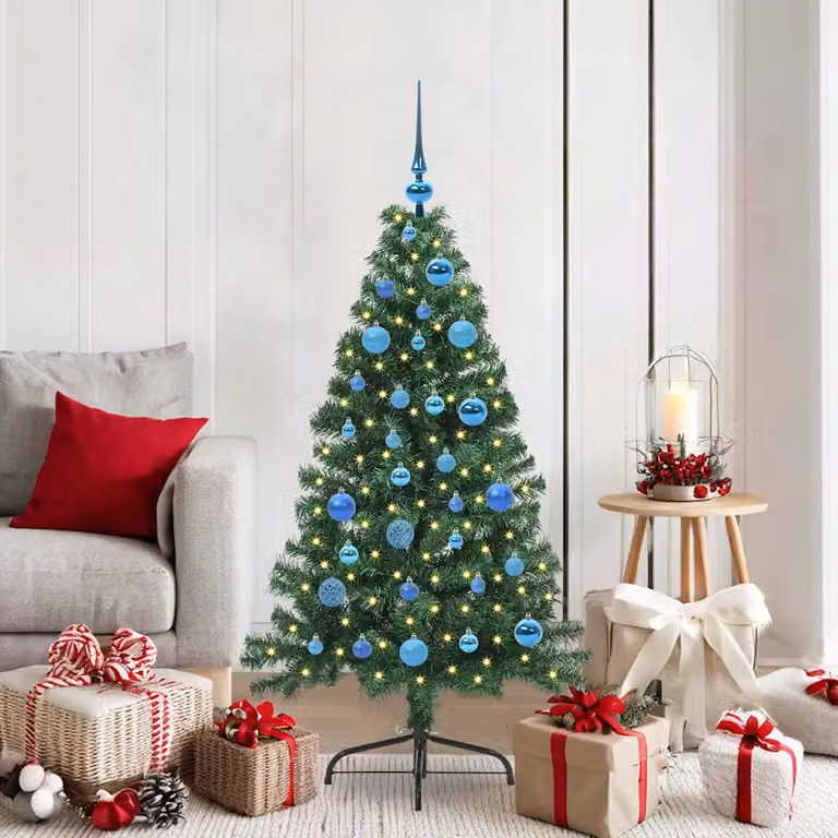 Albero di Natale artificiale moderno vidaXL con luci LED bianco caldo, Verde, 150 cm