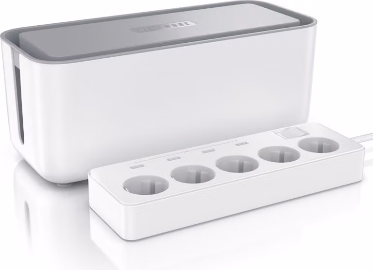 BEARWARE Presa di corrente a 5 vie, presa di corrente con 4 porte USB, interruttore on/off, blocco di sicurezza per bambini, protezione da sovratensione, cavo da 1,50 m, scatola per cavi inclusa
